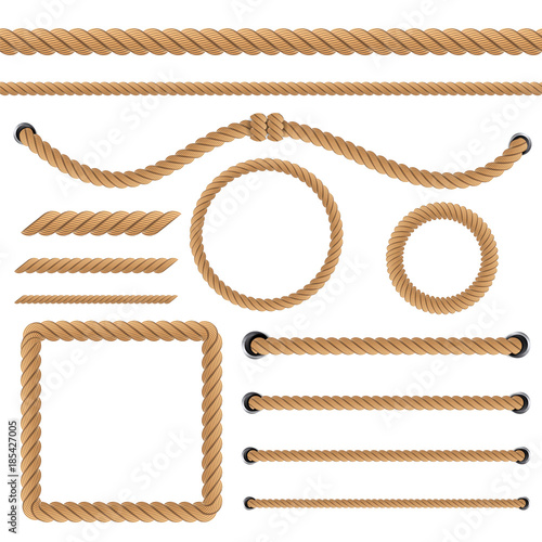 Creative vector illustration of realistic nautical twisted rope knots, loops for decoration and covering isolated on transparent background. Retro vintage art design. Abstract concept graphic element