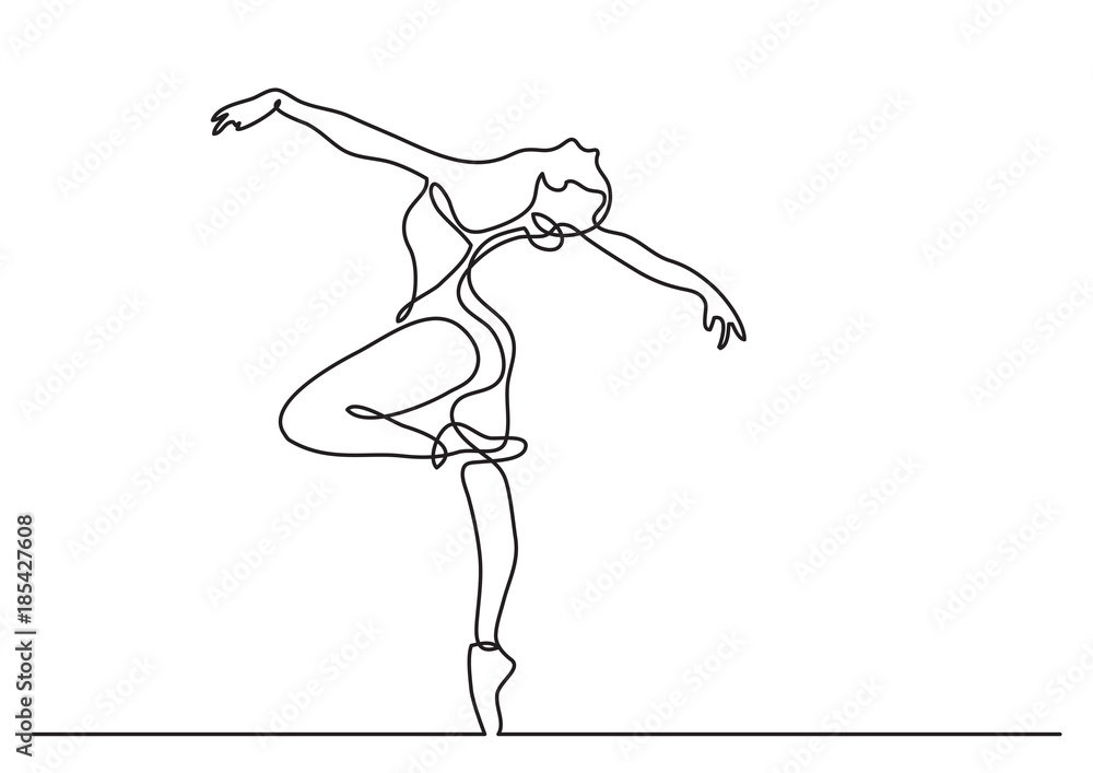 continuous line drawing of woman ballet dancer