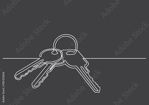 one line drawing of isolated vector object - keys