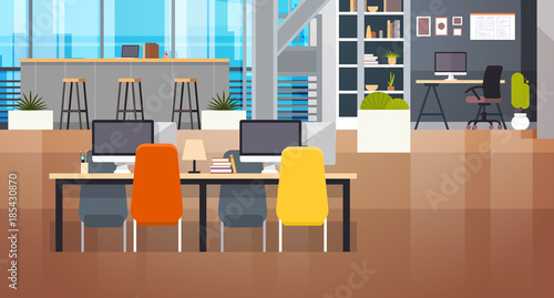 Coworking Space Interior Modern Coworking Office Creative Workplace Space Flat Vector Illustration