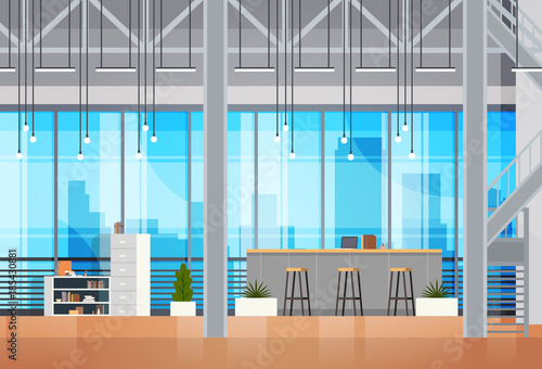 Coworking Space Interior Open Coworking Center Office Creative Workplace Environment Flat Vector Illustration