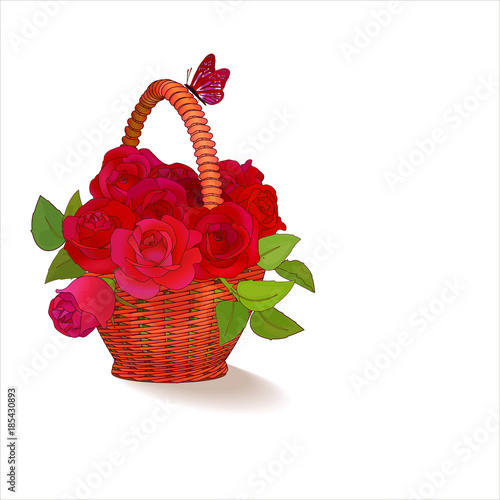 Basket with red roses and a butterfly ()