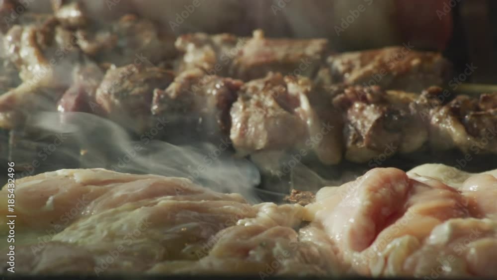 Grilling meat in barbecue joint, balkan style Grilling meat in barbecue joint, balkan style