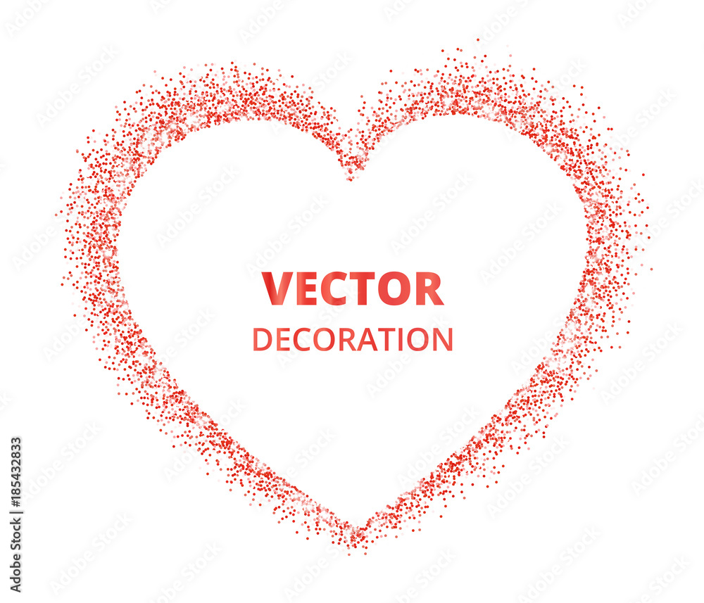 Red glitter heart frame, border. Vector dust isolated on white
