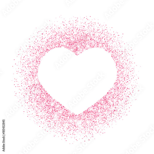 Pink glitter heart frame, border. Vector dust isolated on white
