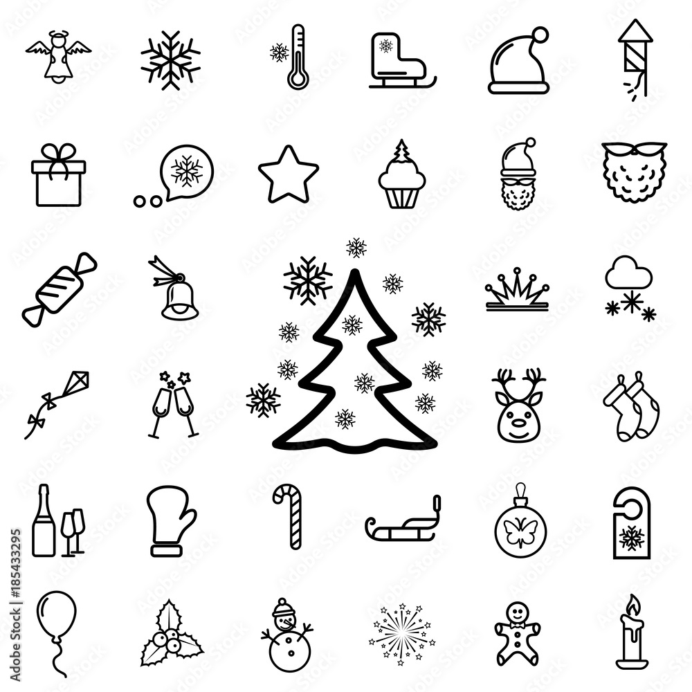 snowfall with a Christmas tree. winter, celebration, christmas line icon set snowfall with a Christmas tree. winter, celebration, christmas line icon set