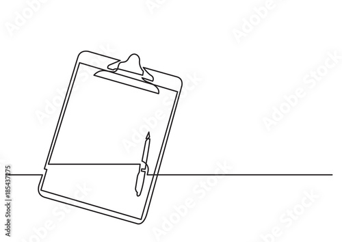 one line drawing of isolated vector object - clipboard with pen