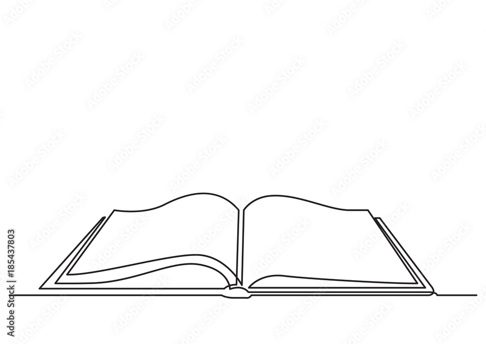 one line drawing of isolated vector object - open book one line drawing of isolated vector object - open book