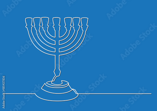 one line drawing of isolated vector object - seven branch menorah