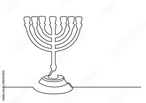 one line drawing of isolated vector object - seven branch menorah