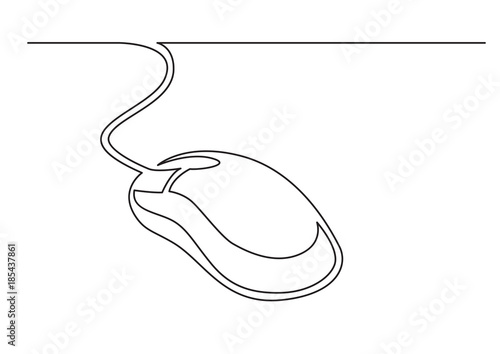 one line drawing of isolated vector object - wired computer mouse