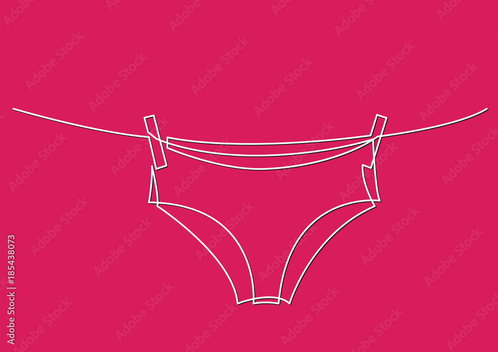 one line drawing of isolated vector object - panties on rope