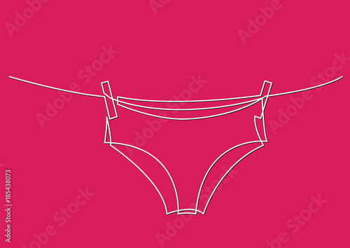 one line drawing of isolated vector object - panties on rope