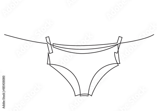 one line drawing of isolated vector object - panties on rope