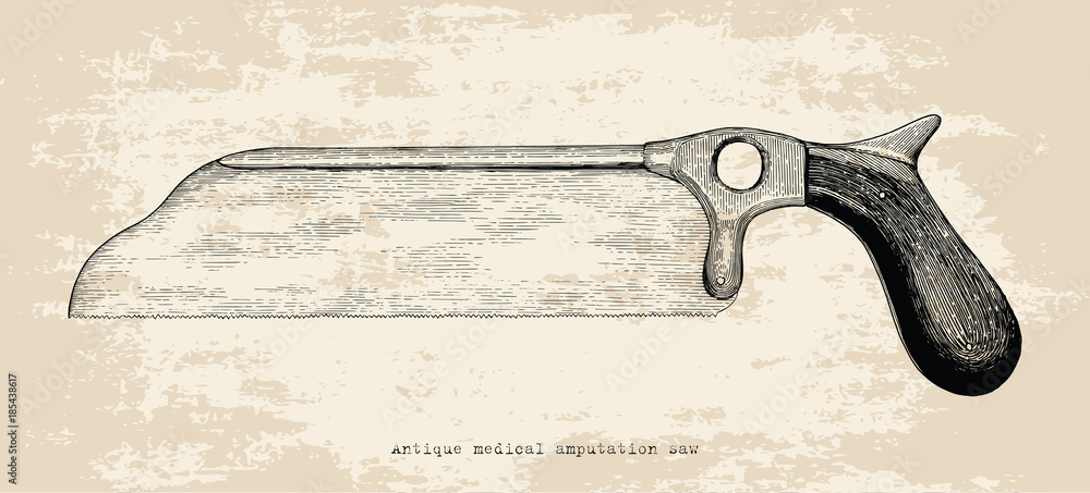 Antique medical amputation saw hand drawing vintage style Stock Vector