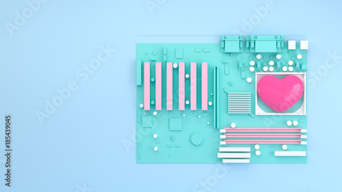 Love is energy heart on the computer board green background colorful for copy space minimal object  pastel colorful concept 3D rendering background of Iove and background Valentine's Day minimal  photo