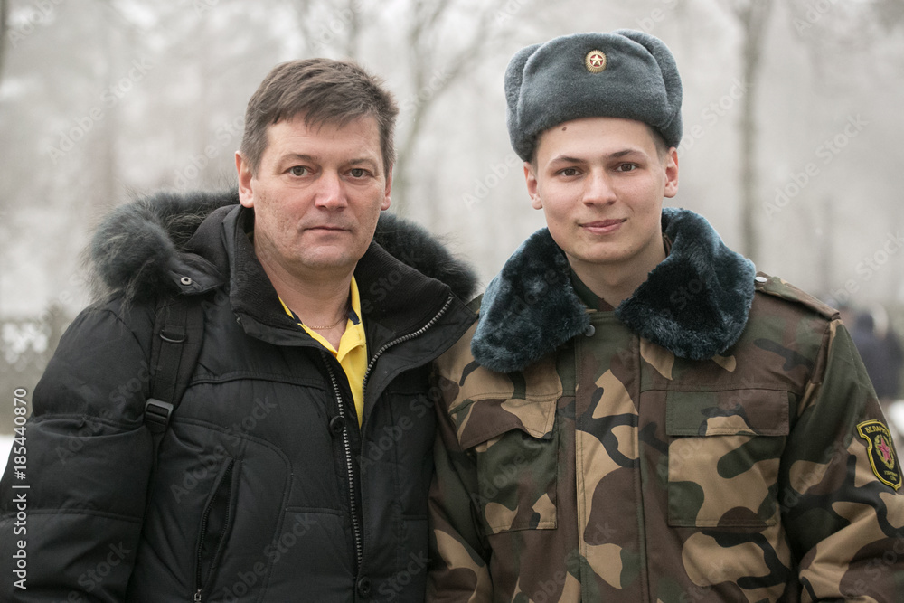 Belarusian young soldier. Soldier with father