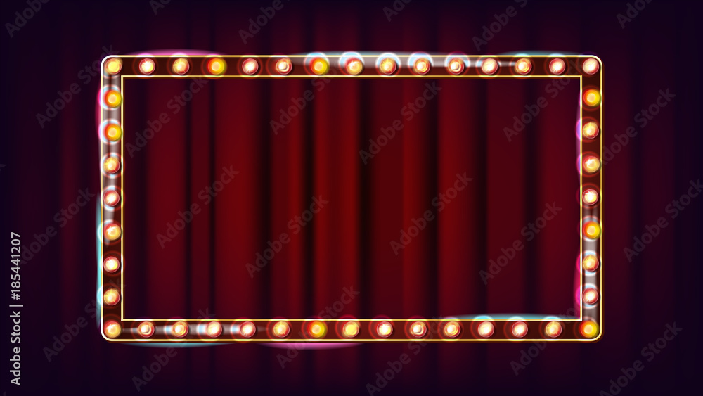 Retro Billboard Vector. Shining Light Sign Board. Realistic Shine Lamp ...