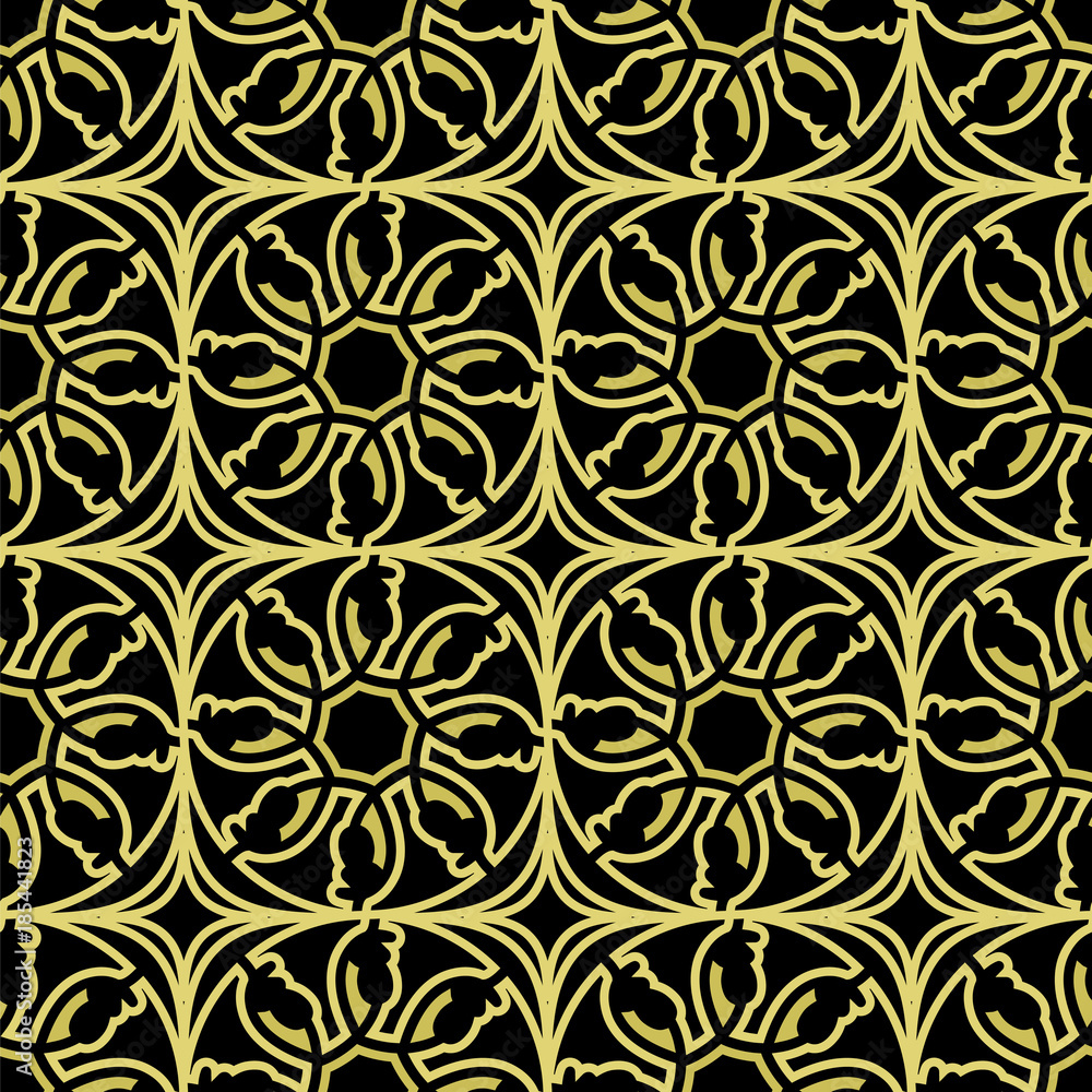 golden seamless pattern black background