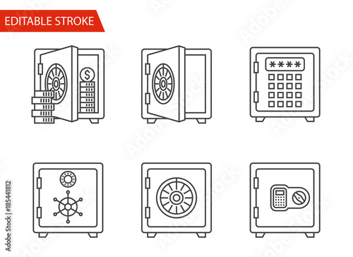 Safes Icons Set. Thin Line Vector Illustration - Adjust stroke weight - Expand to any Size - Easy Change Colour - Editable Stroke - Pixel Perfect