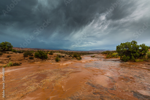 Storm clouds, rain and flash floods in the Utah desert, in autumn