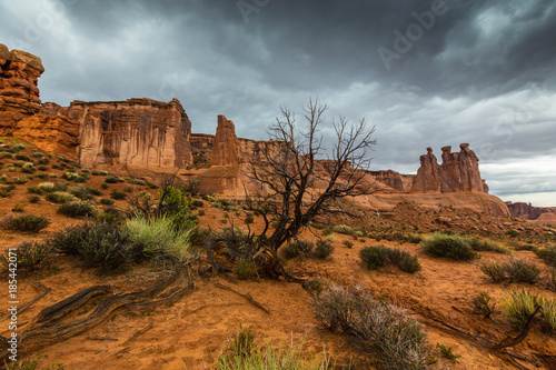 Storm clouds, rain and flash floods in the Utah desert, in autumn