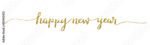 HAPPY NEW YEAR 2018 hand lettered card in gold