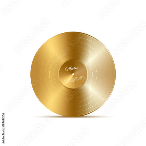 Golden vinyl disc. Vector music design element.
