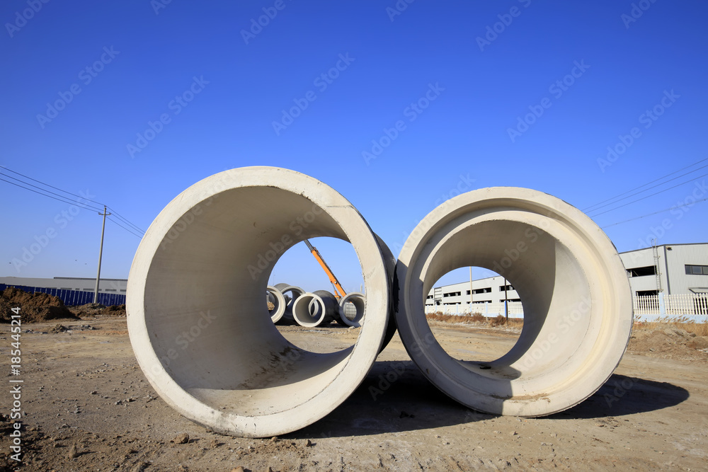 Cement pipe in the construction site Cement pipe in the construction site