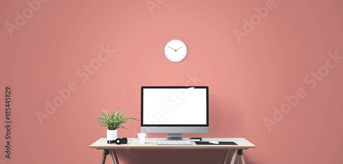 Wallpaper Mural Desktop computer screen isolated. Modern creative workspace background.. Mockup Scene Creator Torontodigital.ca