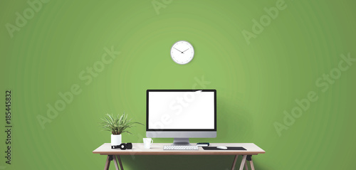 Wallpaper Mural Desktop computer screen isolated. Modern creative workspace background.. Mockup Scene Creator Torontodigital.ca