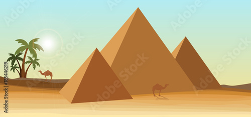 desert with pyramid and palm