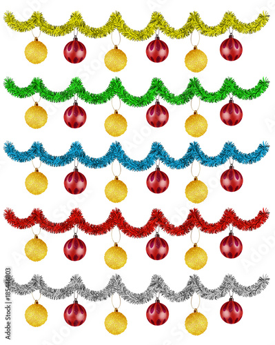 Set of garlands of tinsel with balls