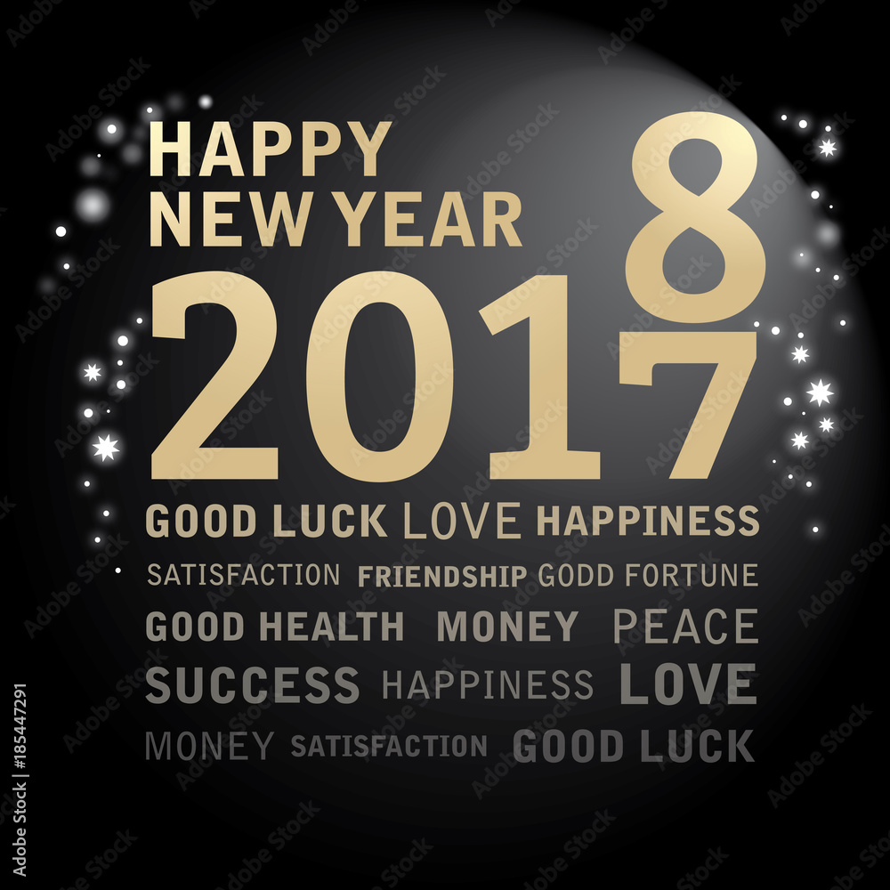 2018 Happy New Year Card with Starburst black and golden 2018 Happy New Year Card with Starburst black and golden