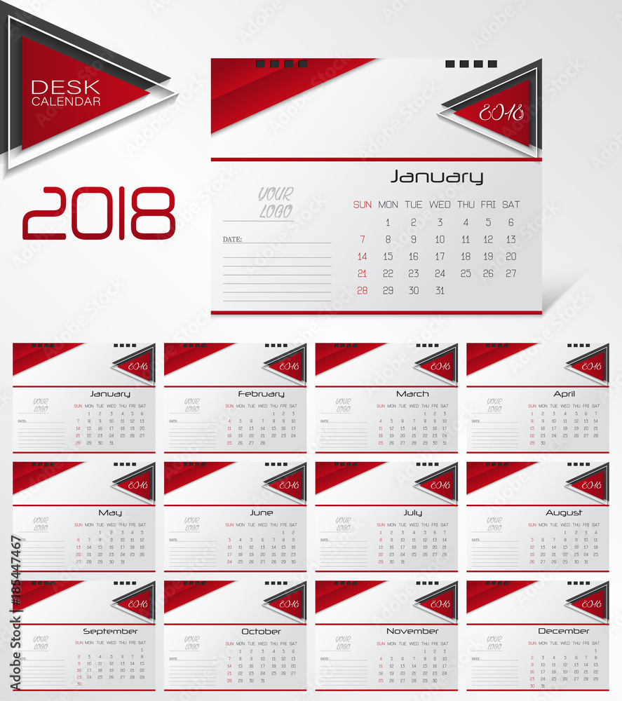Wall Calendar for 2018 Year. Design Template with Week Starts on Monday Wall Calendar for 2018 Year. Design Template with Week Starts on Monday