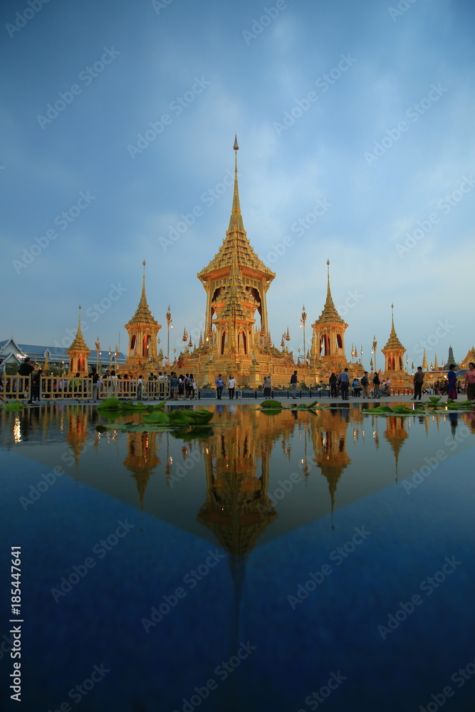 Thailand, Bangkok, December 18, 2017. People seeing exhibition King Rama IX Royal crematorium site. Ancient Thai Buddhist and Brahma tradition. Thailand, Bangkok, December 18, 2017. People seeing exhibition King Rama IX Royal crematorium site. Ancient Thai Buddhist and Brahma tradition.