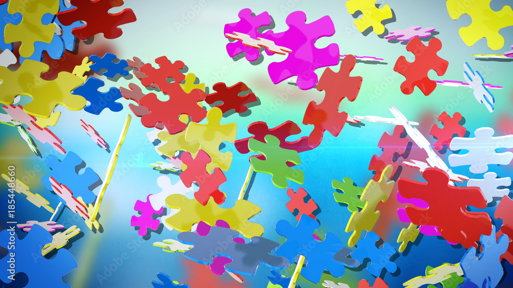 Colorful Puzzles Rotating in Air