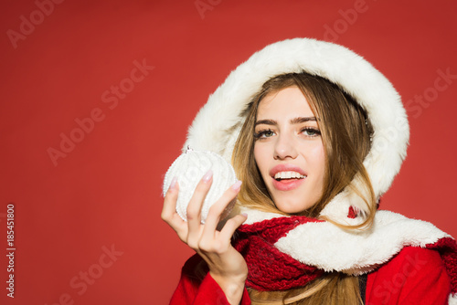 Woman in santa costume with pretty face.
