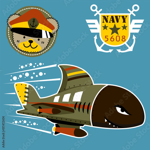 submarine monster cartoon with funny skipper