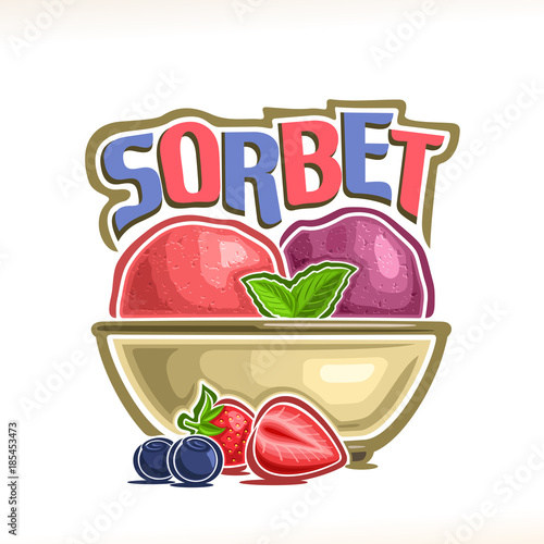 Valokuva Vector logo for Berry Sorbet, red strawberry & purple blueberry sherbet scoop ba