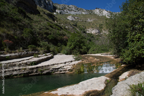 Cascata e laghetto al Cassibile, riserva naturale orientata Cavagrande del Cassibile, Siracusa, Sicilia  photo