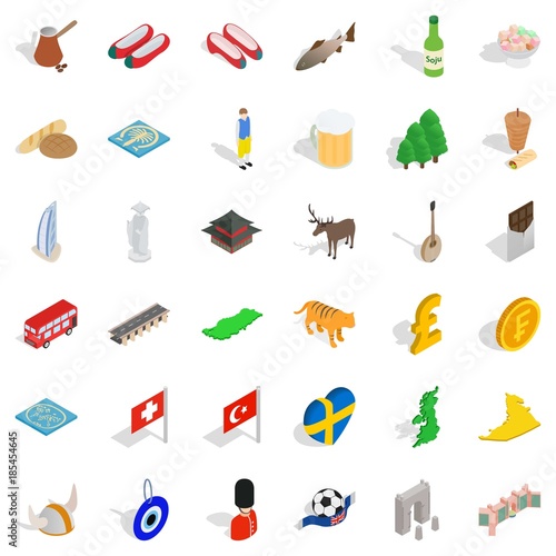 British flag icons set, isometric style
