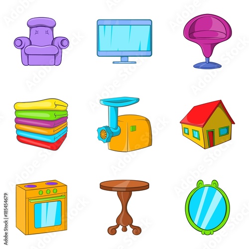 Sweet home icons set, cartoon style
