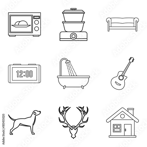 Comfortable house icons set, outline style