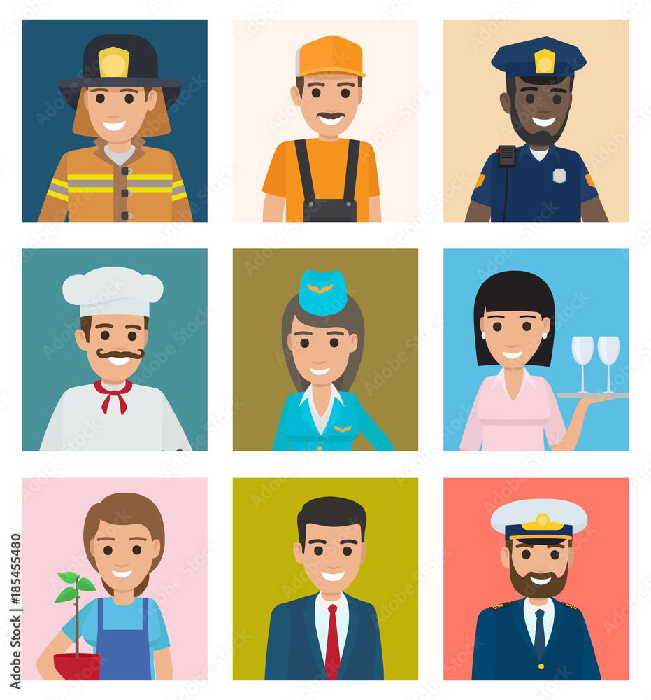 Workers from Different Industries Portraits Set Workers from Different Industries Portraits Set