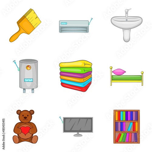 Domestic icons set, cartoon style