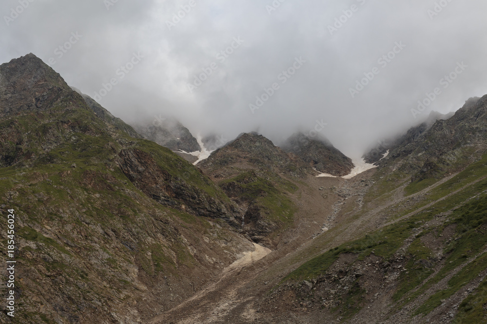 Russia, time lapse. The formation and movement of clouds over the summer slopes of Adygea Bolshoy Thach and the Caucasus Mountains
