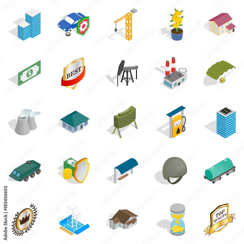 Business hall icons set, isometric style