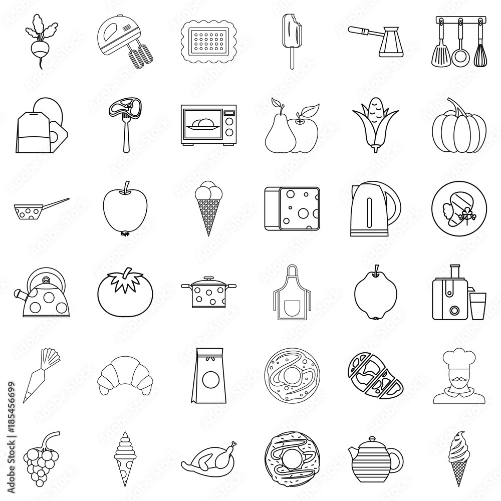 Cooking icons set, outline style