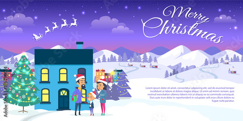 Merry Christmas on City and Blue Sky Background